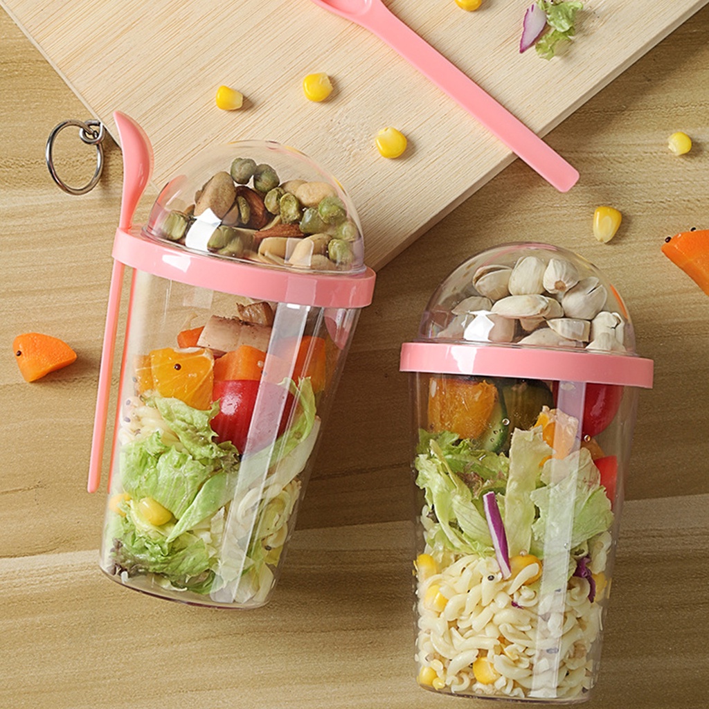 400ml Large Capacity Salad Cups Portable Overnight Oats Container As Lunch Bento Salad Bowl Bottle Cup Salad Box Food Holder