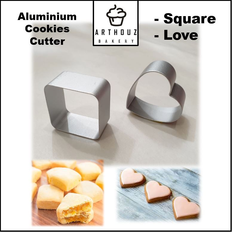 Ready Stock 1pc Square Love Heart Shape Aluminium Cookies Cutter Acuan Biskut Empat Segi 饼干摸具 爱心方形