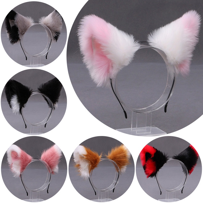 Lolita Cosplay Cat Ears Headband Anime Dance Party Costume Wolf Fox Ear Plush Hairband Kawaii Hair Accessories Props