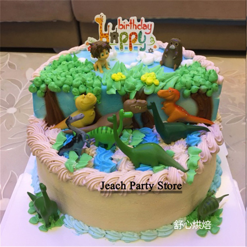 Unimall 4Pcs Dinosaur Cake Toppers Dinosaur Cake Decorations Dinosaur Figures Set for Dinosaur Theme Boy Girl Kid Birthday Party Supplies 