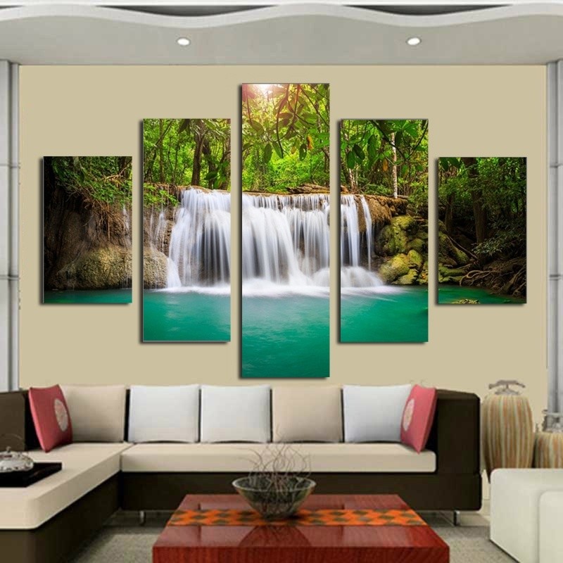 5pcs Unframed Waterfall Wall Art Pictures Canvas For Living Room Home Decor