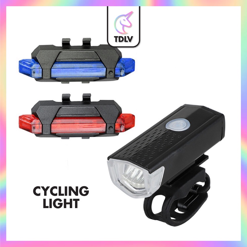 TDLV Cycling Light Bike Light Taillight Headlight LED Rechargeable USB Warning Light Rear Safety Lamp Waterproof