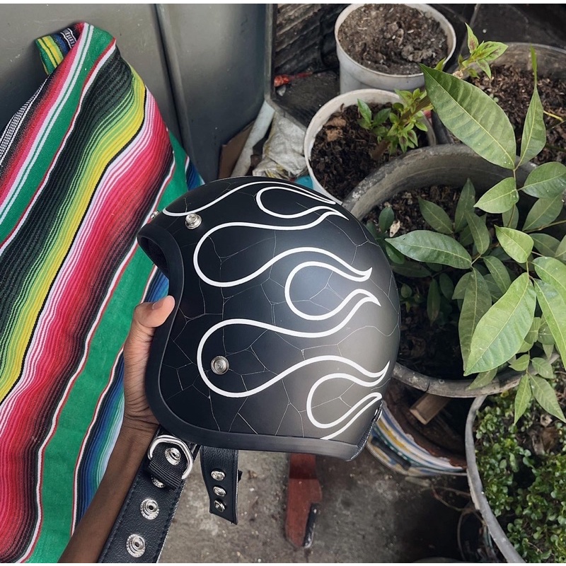 Slimhead 500TX Flame Cracked BW Custom Chopper Bobber Helmet Shopee