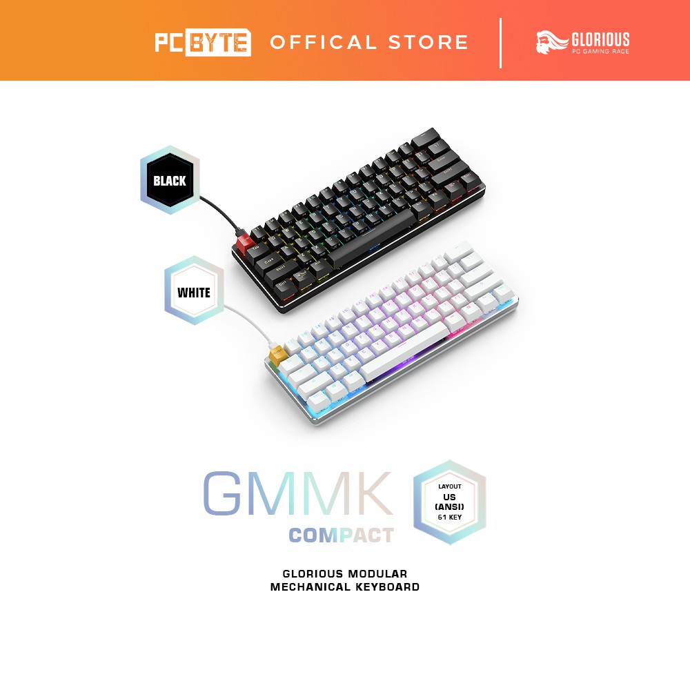 Glorious GMMK Compact RGB Modular Mechanical Keyboard - Gateron Brown (Black/White)