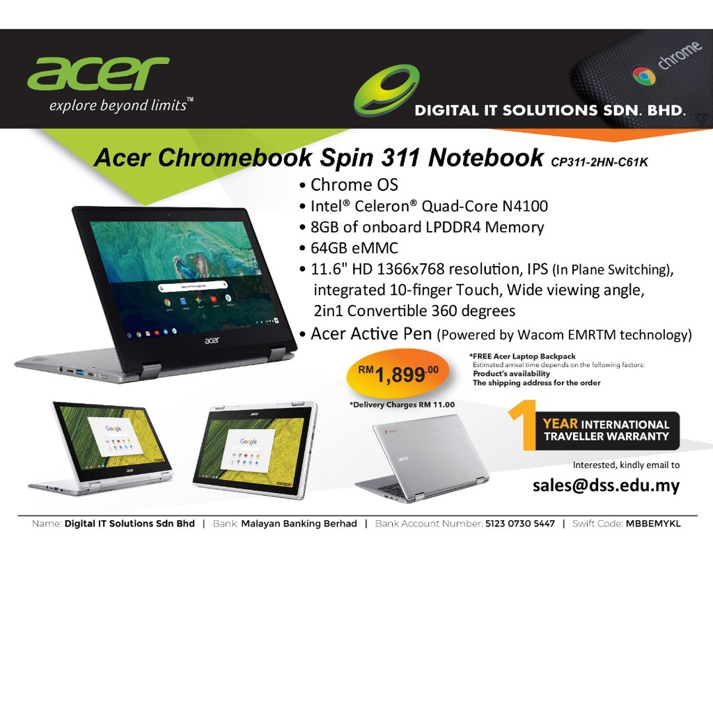 Acer Chromebook Spin 311 64GB タッチパネル-