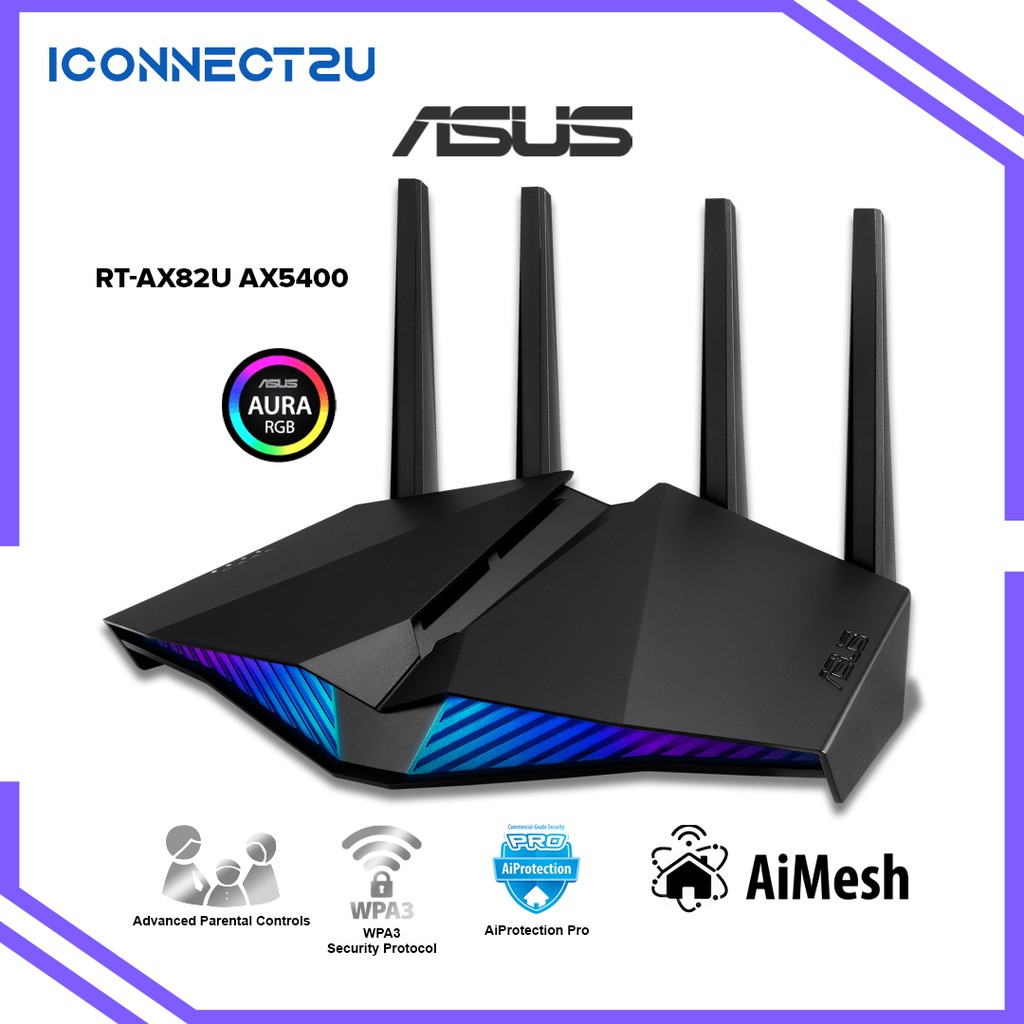 Asus RTAX82U AX5400 Dual Band WiFi 6 Adaptive QoS Aura RGB Gaming