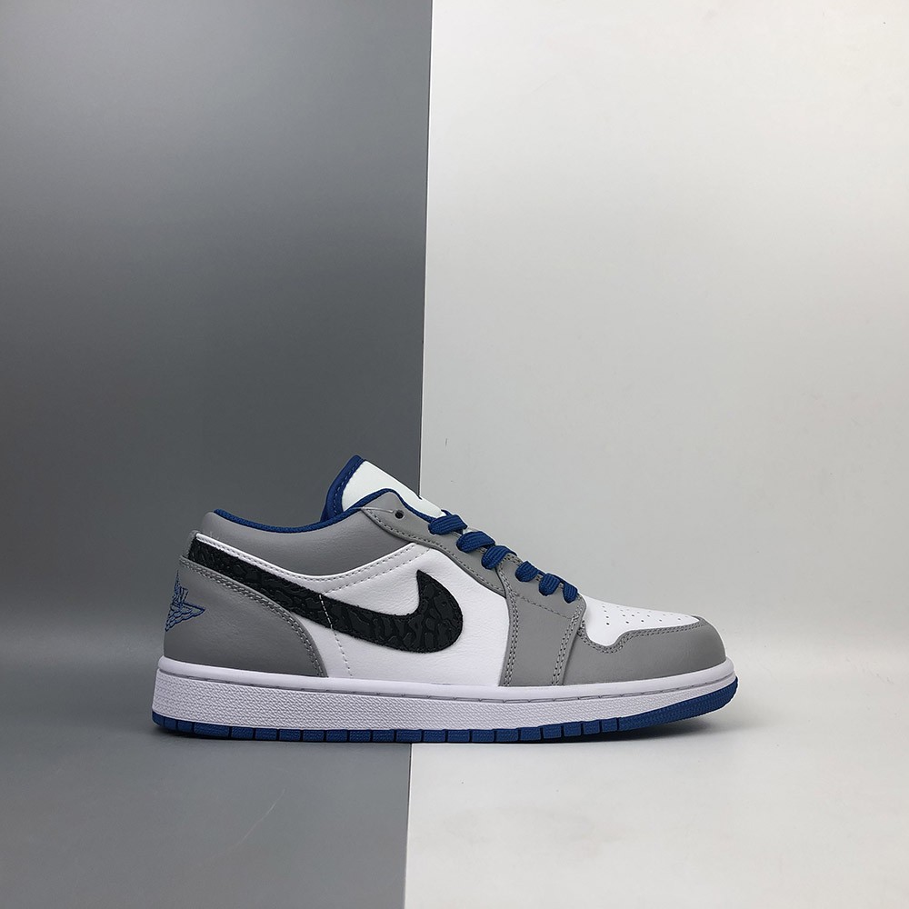 Air Jordan 1 Low White True Blue Cement Grey Black Basketball Shoes Shopee Malaysia