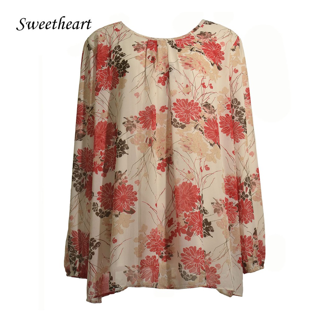 Plus Size Printed Chiffon Blouse  Baju  Saiz  Besar  5XL 