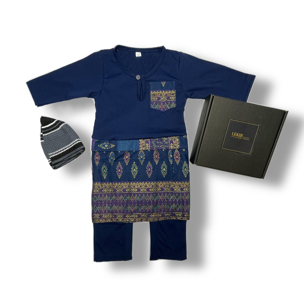  Romper Baju Melayu  Baby Songket Navy Blue Shopee Malaysia