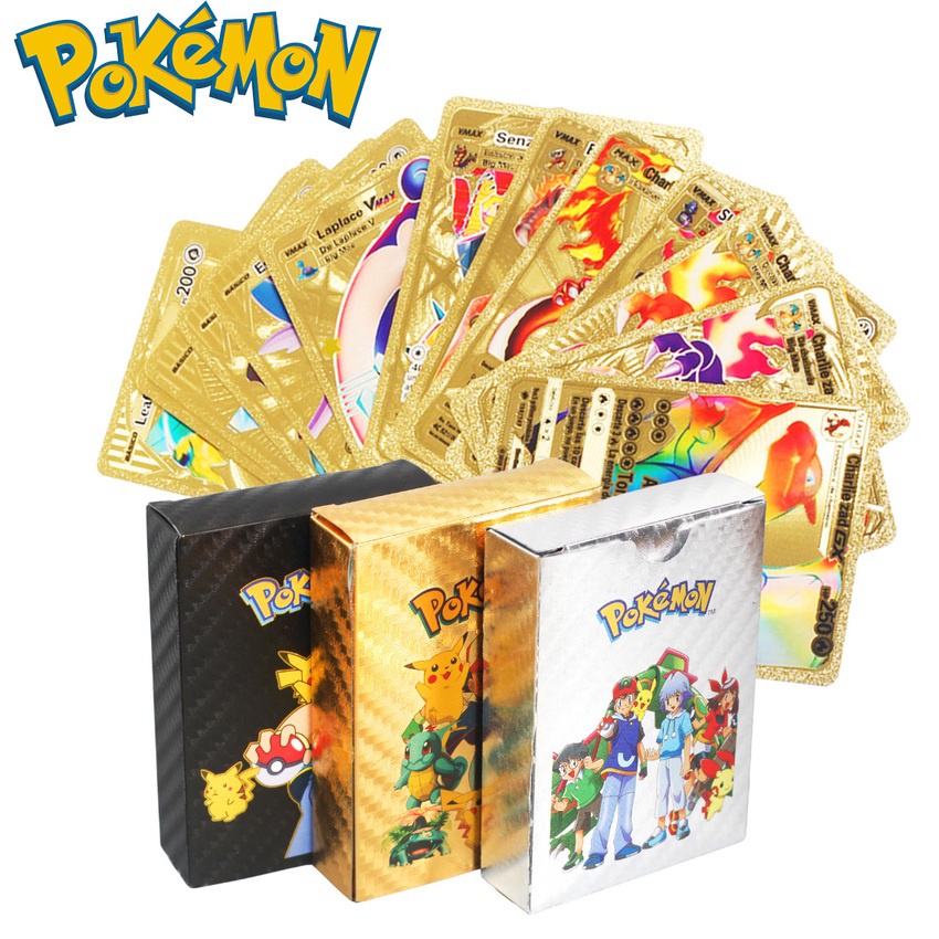 Quality Essential 55pc English / Spanish Cartas Pokemon Metal Gold Card Box Golden Letters Playing Cards Metalicas Ch... - Image 5