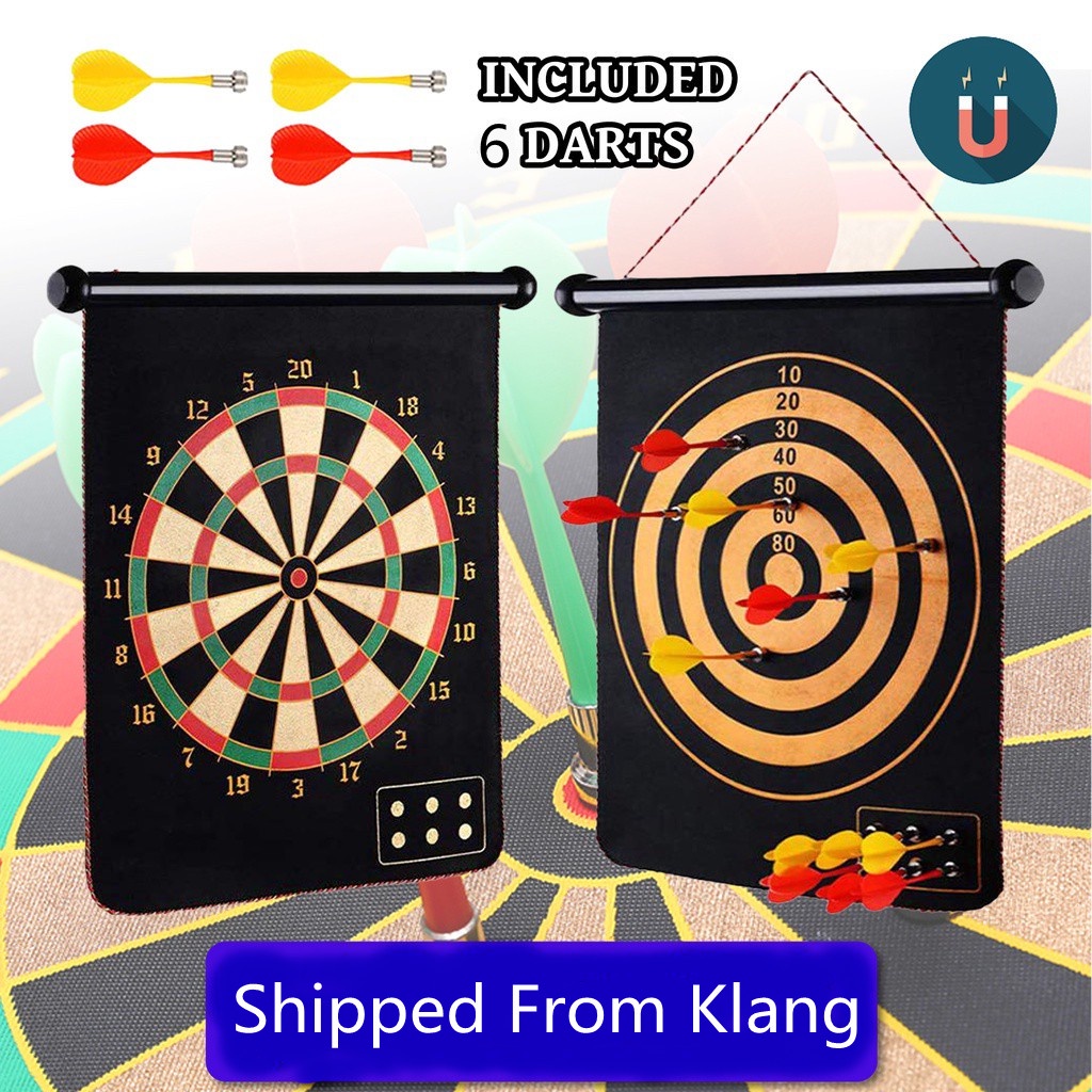 MAGNET DART GAME DART BOARD FOR ADULTS KIDS Safe Dart Magnetic Double-sided Darts Board 6Pcs Dart 双面磁性飞镖