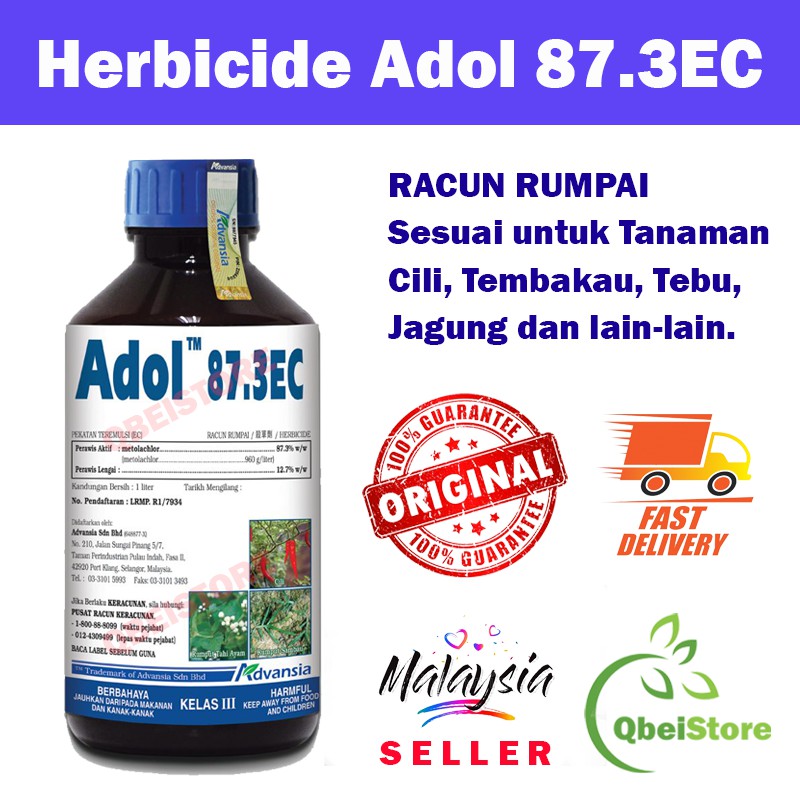 Adol 87 3ec 1l Advansia Metolachlor 87 3 Racun Rumput Untuk Cili Jagung Tebu Tembakau Dan Lain Lain