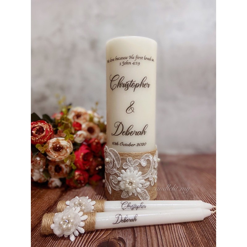 candlelit.my Custom Made Printed Candles (Wedding Unity Candles) / Wedding candles / Baptism Candles