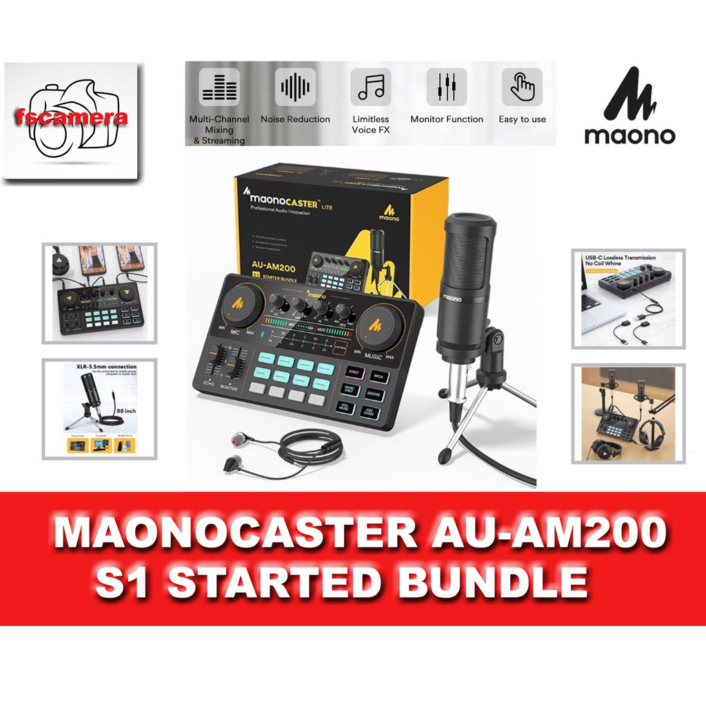 MAONO (ORIGINAL PIXEL MALAYSIA AGENT) LITE AU-AM200S1 AUAM200S1 ALL IN ONE SOUND CARD BUNDLE WITH MICROPHONE SET