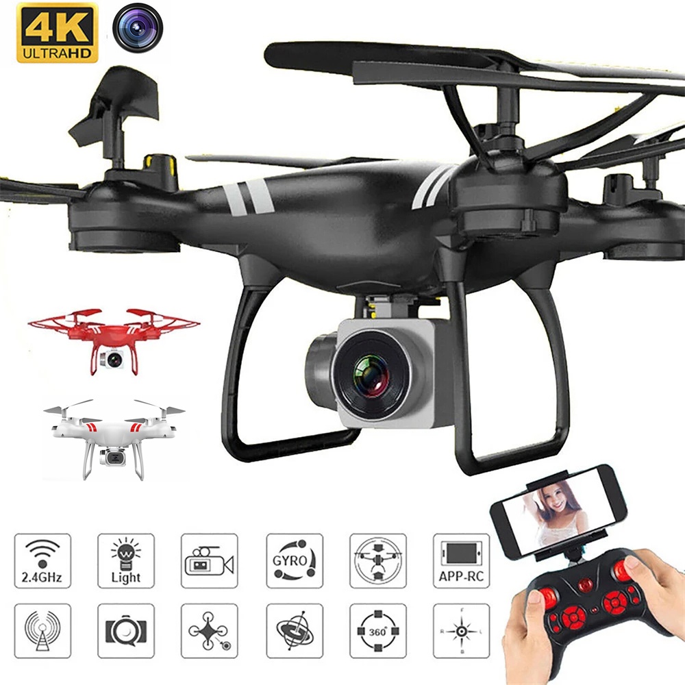 สินค้าคงคลังท้องถิ่นของอากาศยานไร้คนขับสีดำพร้อมกล้อง HD ภาพถ่ายทางอากาศ RC 1080p WiFi FPV สี่ใบพัดเครื่องส่งแบบเรียลไทม์