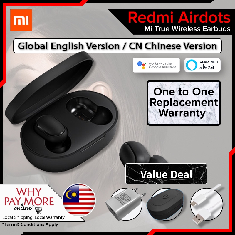 Ready Stock Global Ver Xiaomi Redmi Airdots Bluetooth Earphone True Wireless Earbuds Tws Headset Earphone English Voice Shopee Malaysia