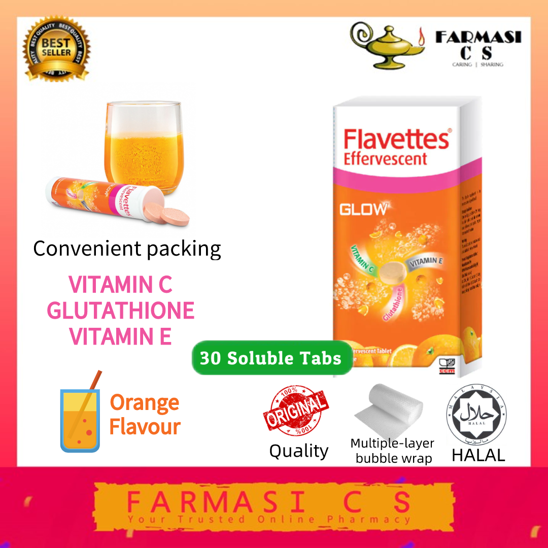 Flavettes Effervescent Glow Vit C 1000mg Glutathione E Vit E 30 S Exp 02