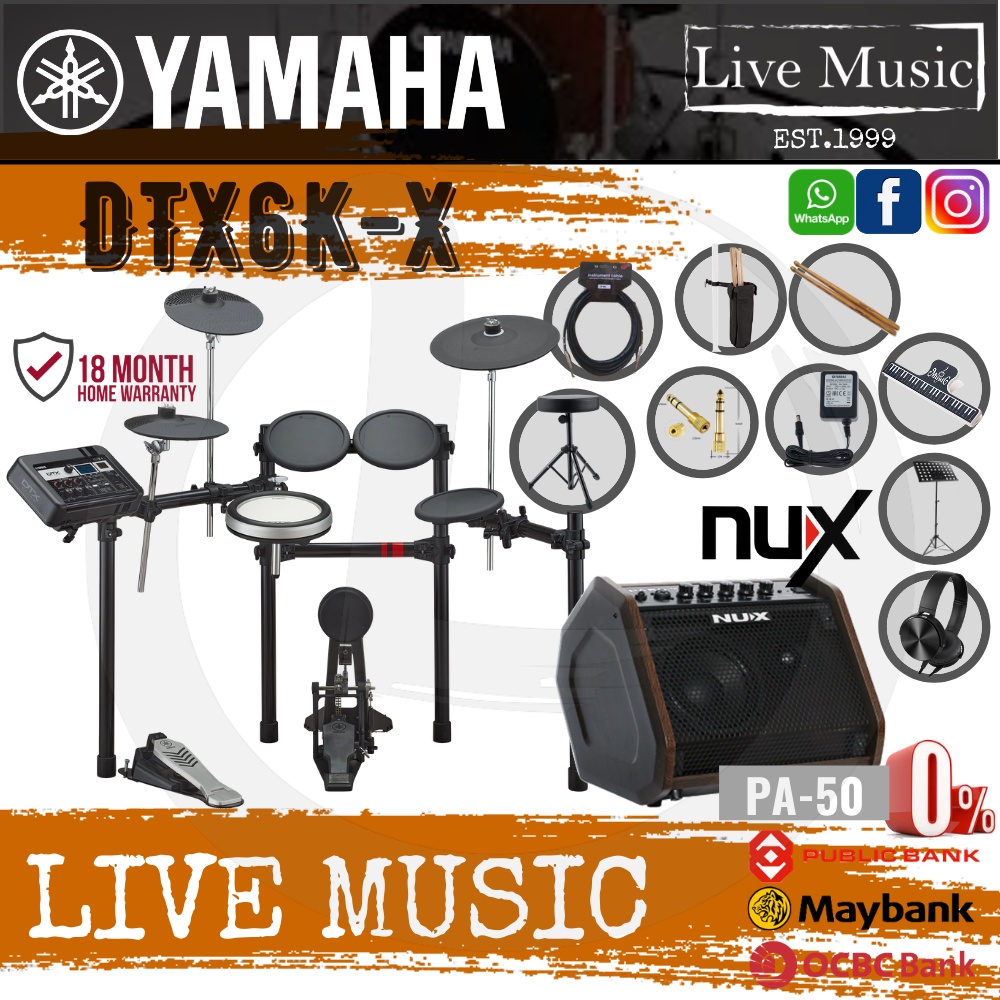 Yamaha DTX6KX 5Piece Electronic Drum Set with Amplifier,Drumsticks and Throne ( DTX6K X DTX6KX