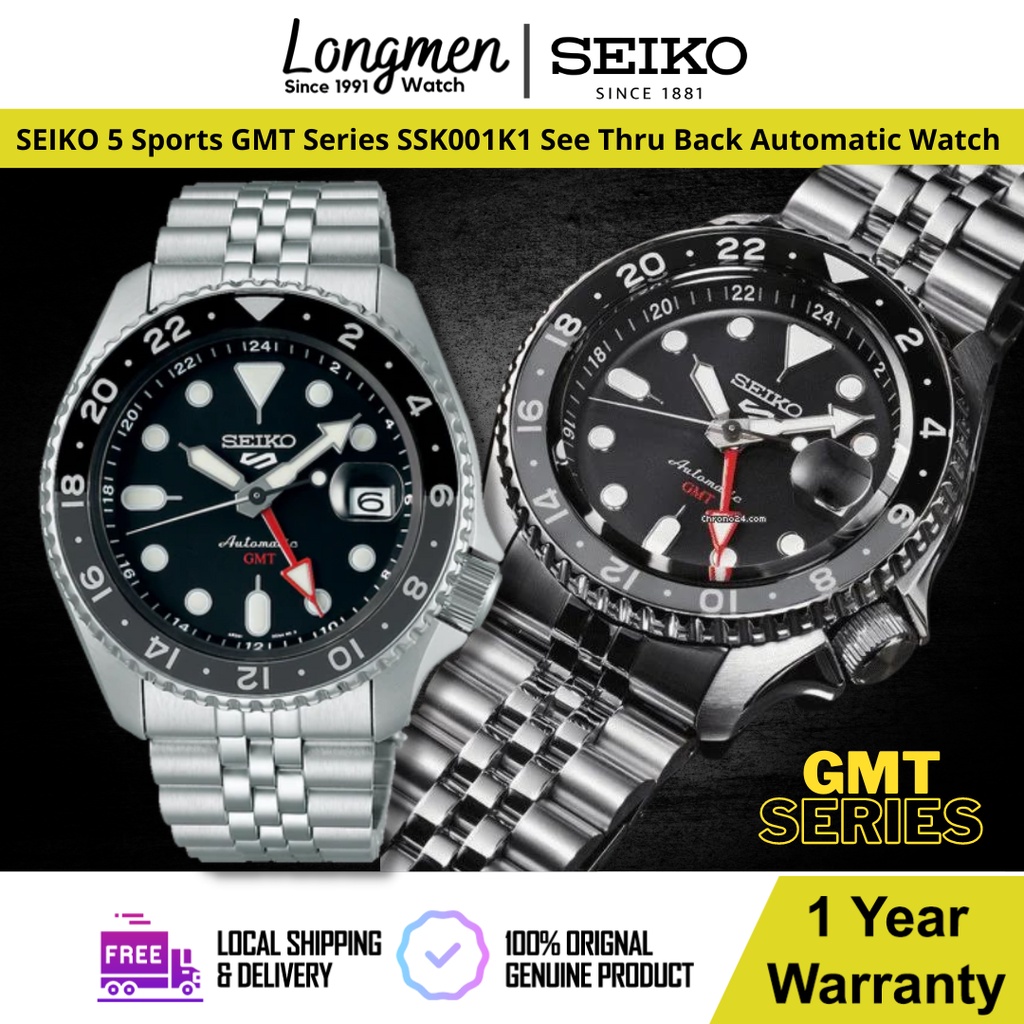 Klang Longmen] SEIKO 5 Sports SSK001K1 / SSK001 GMT Series Date Magnifier  See-Thru Back Automatic Men's Watch | Shopee Malaysia