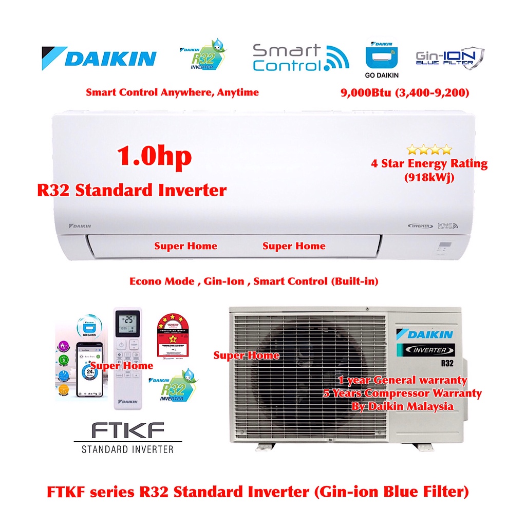 Daikin R32 1.0hp Standard Inverter Aircond FTKF25B & RKF25A3WMYLF