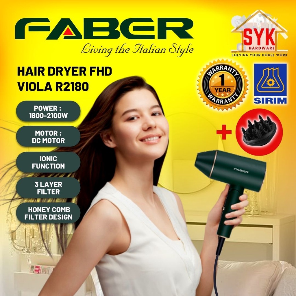 SYK FABER Hair Dryer FHD VIOLA R2180 Hairdryer 2100W Portable Hair Dryer Pengering Rambut Hairdrayer Rambut 吹风筒