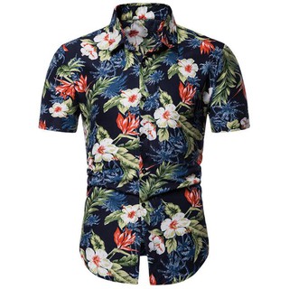 Short Sleeve Blouse Men Casual Hawaiian Shirt Fashion Flower New