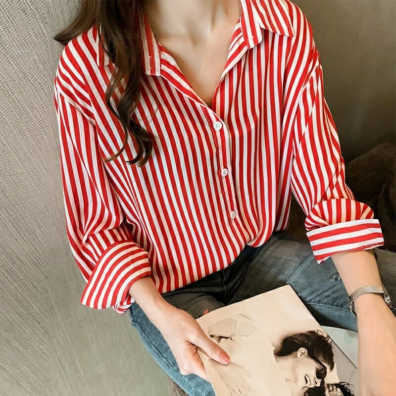 Stripe Shirt  Fashion Women Blouse  Long Sleeve Ladies 