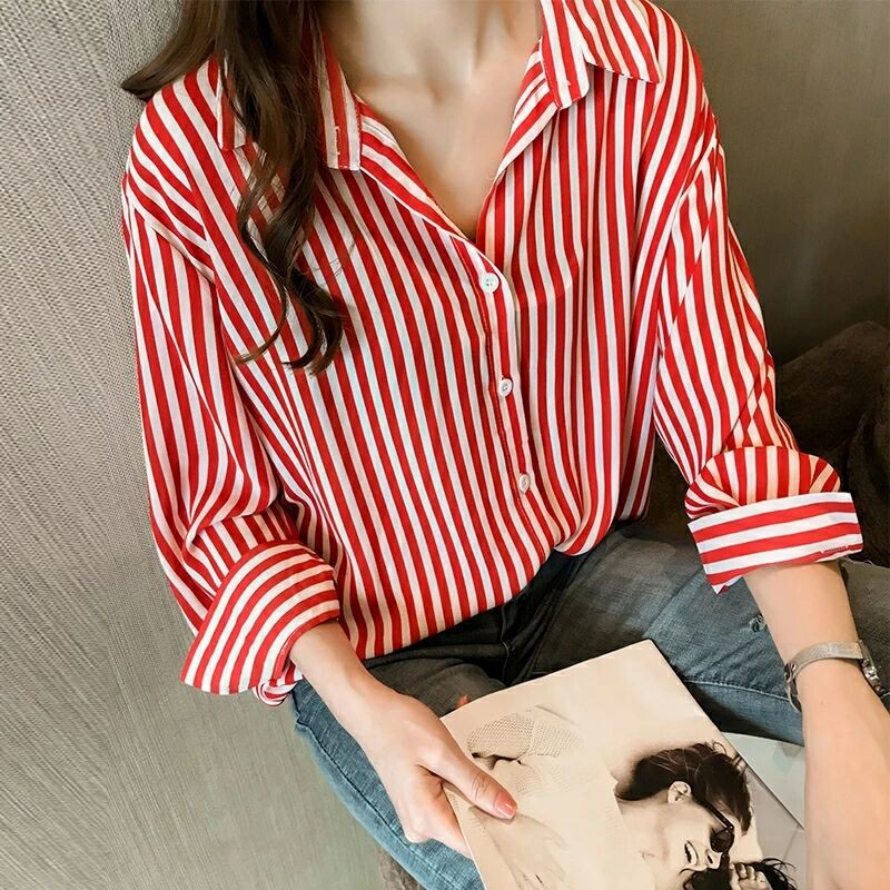 Stripe Shirt Fashion Women Blouse Long Sleeve Ladies Stripe Shirt Fashion Women Blouse Long Sleeve Ladies