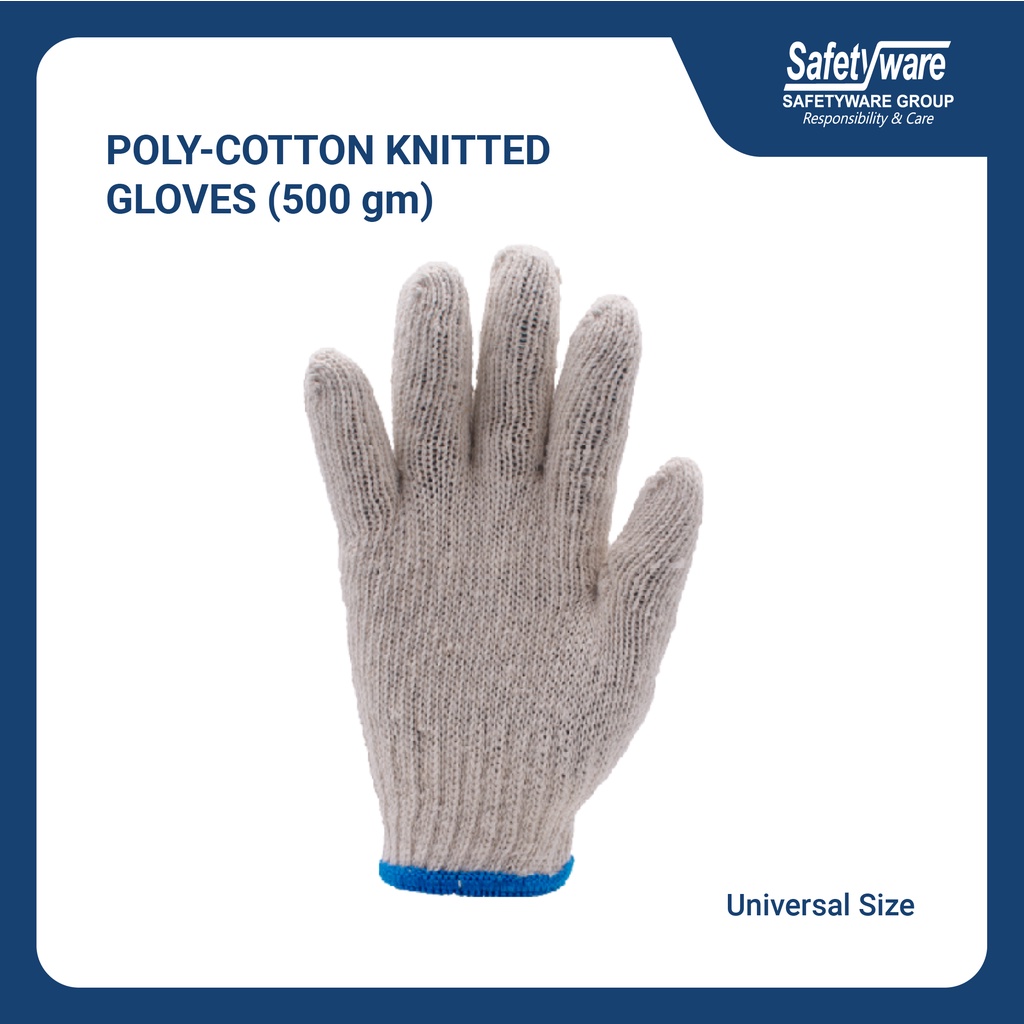 Safetyware 500g Cotton Knitted Gloves with Blue Overlock Line 1 Dozen I