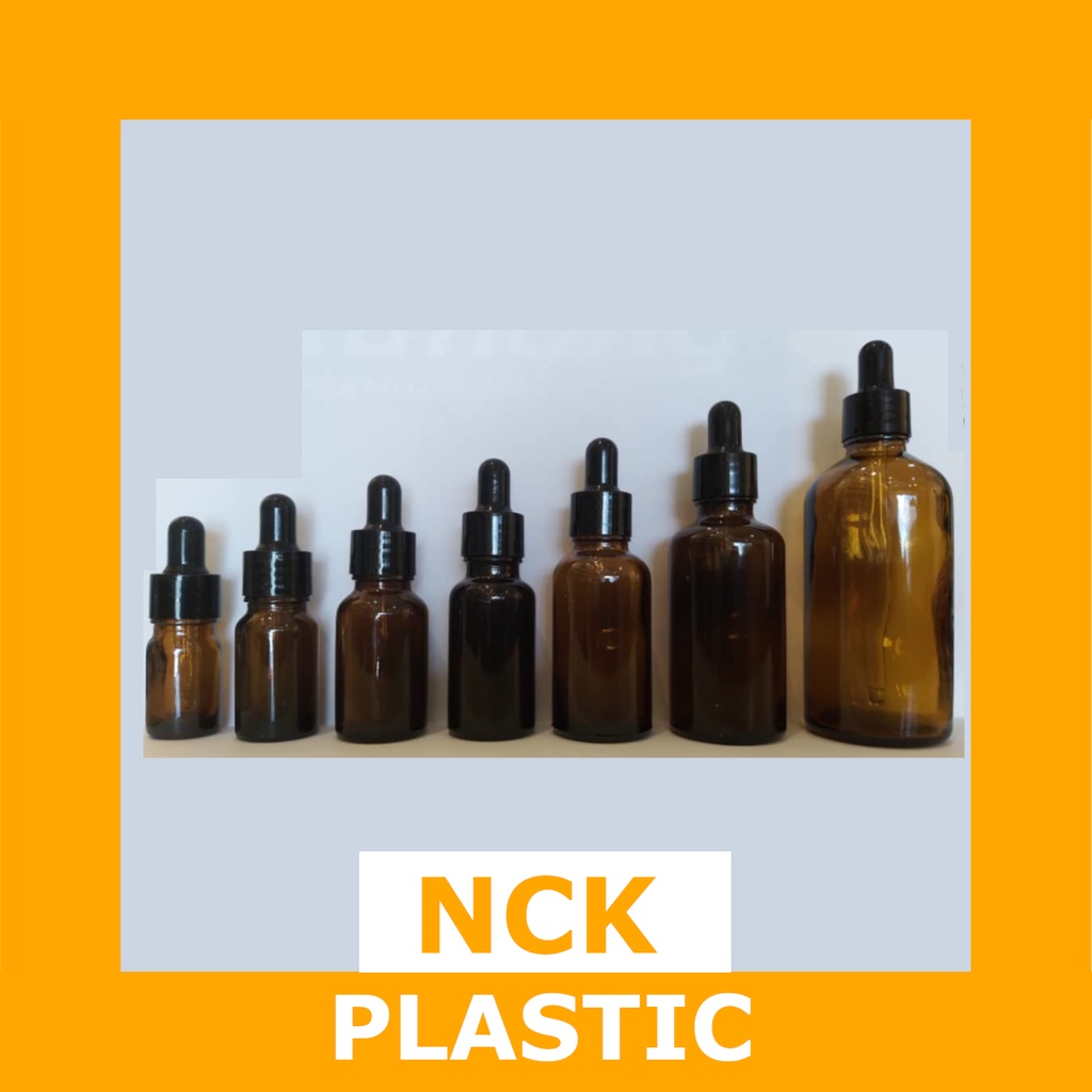 Amber Glass Essential Oil Serum Bottle w/ Black Smooth Dropper | NCK Plastic| 5ml 10ml 15ml 20ml 30ml 50ml 100ml |