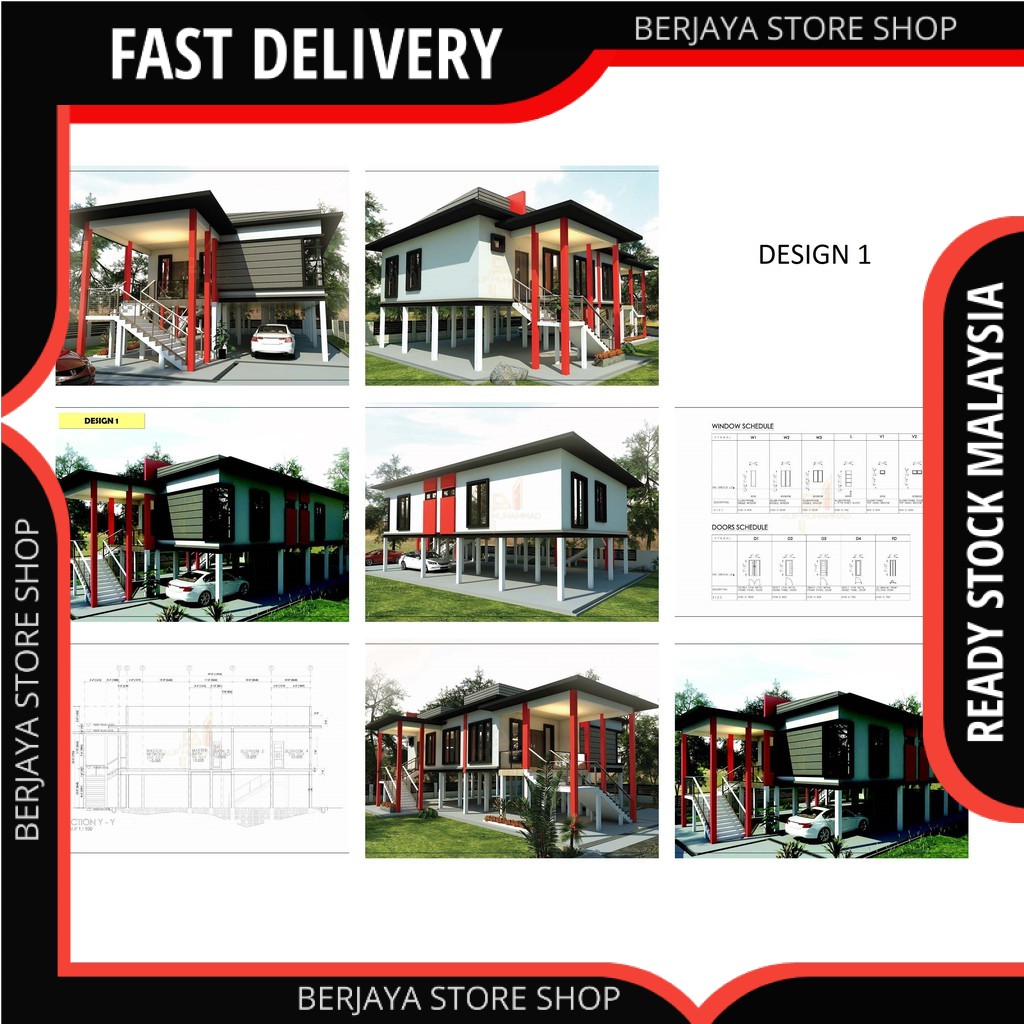 Pelan Rumah Lengkap Pelan Rumah Dan 3d Perspektif View Rumah Kampung Bertiang Tinggi Plan Lengkap Siap Untuk Bina Shopee Malaysia