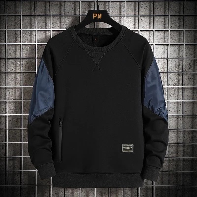Spring and Autumn Men's New Cotton Round Neck Sweater Loose Contrast Sweater Casual Versatile Sweater