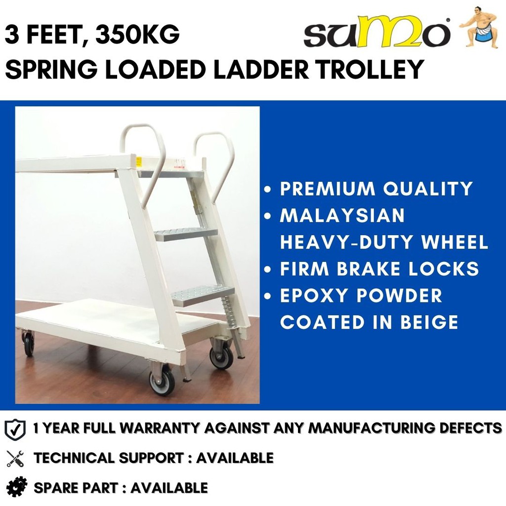 SUMO 3 Feet Fully Welded Spring Loaded 2 in 1 Platform Ladder Trolley