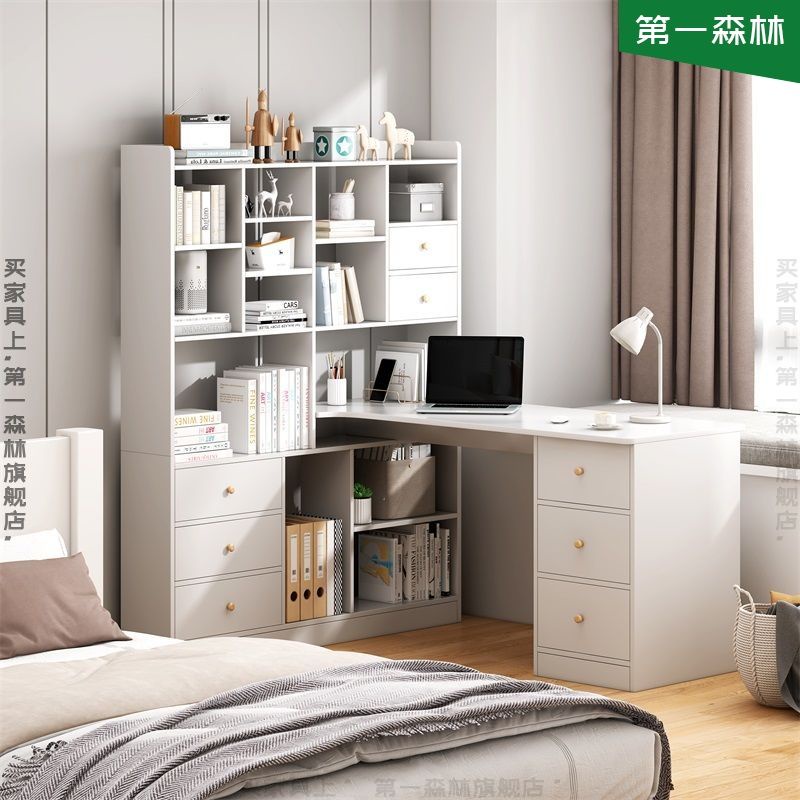 ☼❁Desk And Bookshelf Combination Study Desk Computer Desk Home Simple Bedroom Bookcase One Student Corner Writing Desk