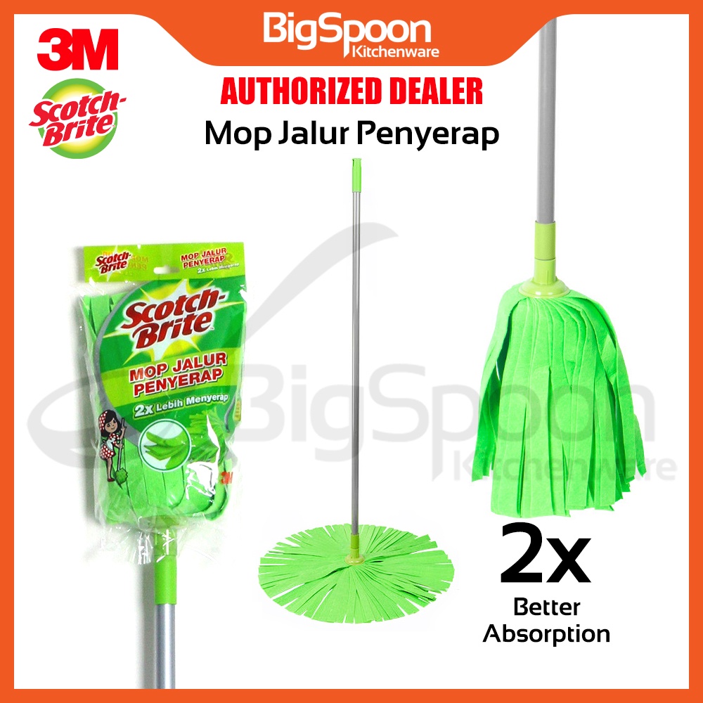 3M SCOTCHBRITE Green Strip Mop Full Set Water Absorbent Mop Jalur
