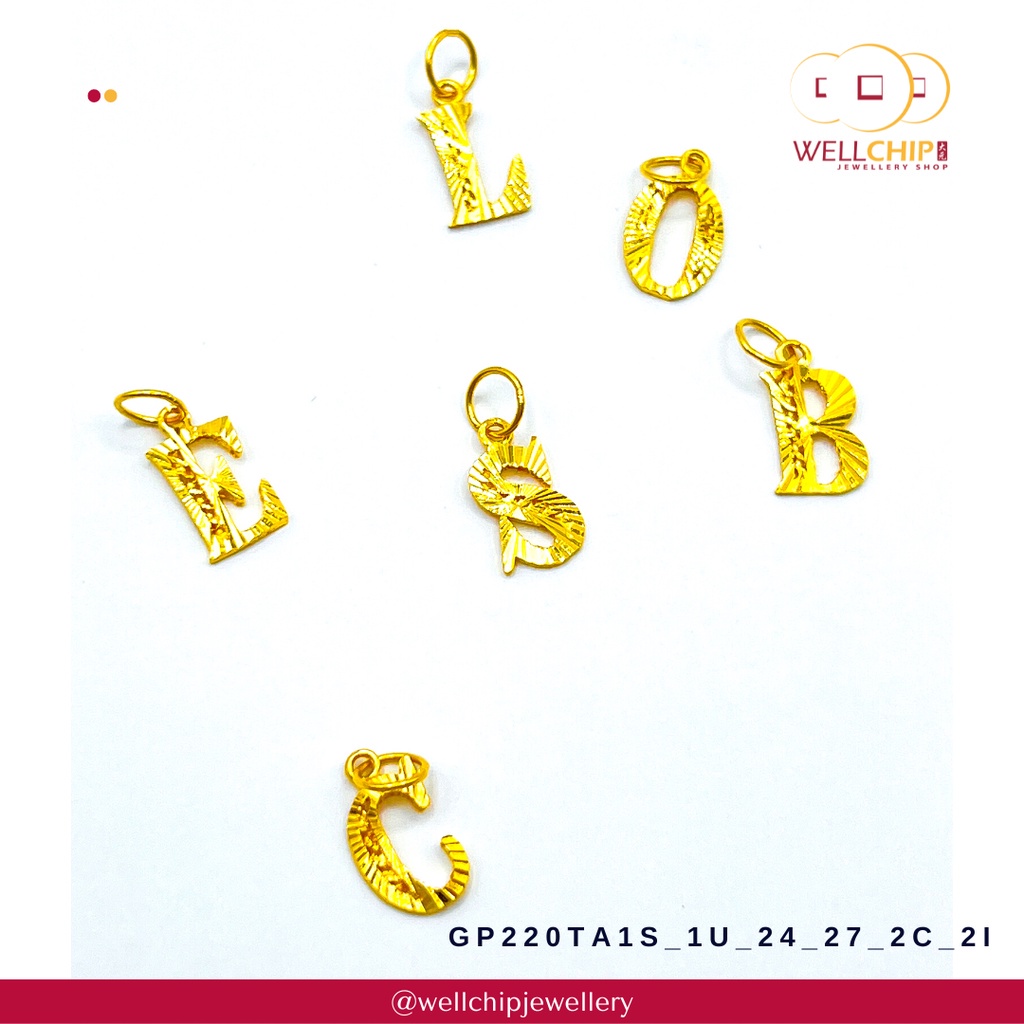Loket Emas 916 Huruf | Alphabet 916 Gold Pendant | Emas 916 | Kedai Emas WELL CHIP