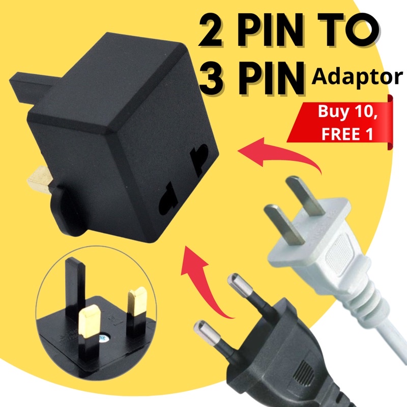(ADAPTOR) 2 Pin To 3 Pin Adaptor / UK 3 Pin / Malaysia 3 Pin