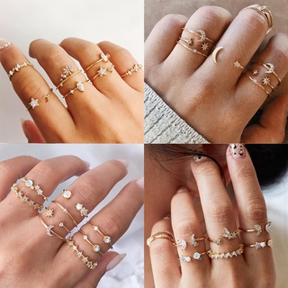 Vintage Knuckle Crystal Rings for Women Trendy Finger Bohemian Ins Star Moon Rings Set Wedding Engagement Jewelry