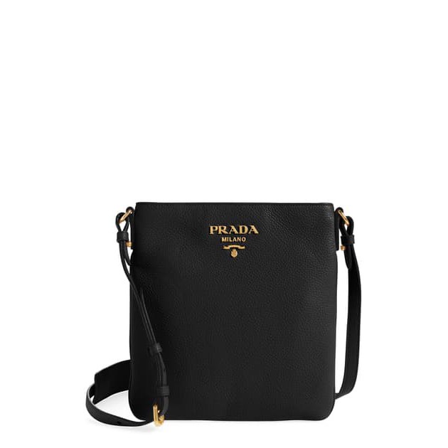 Pr@da Daino Leather Flat Crossbody Bag In Cammeo black | Shopee Malaysia