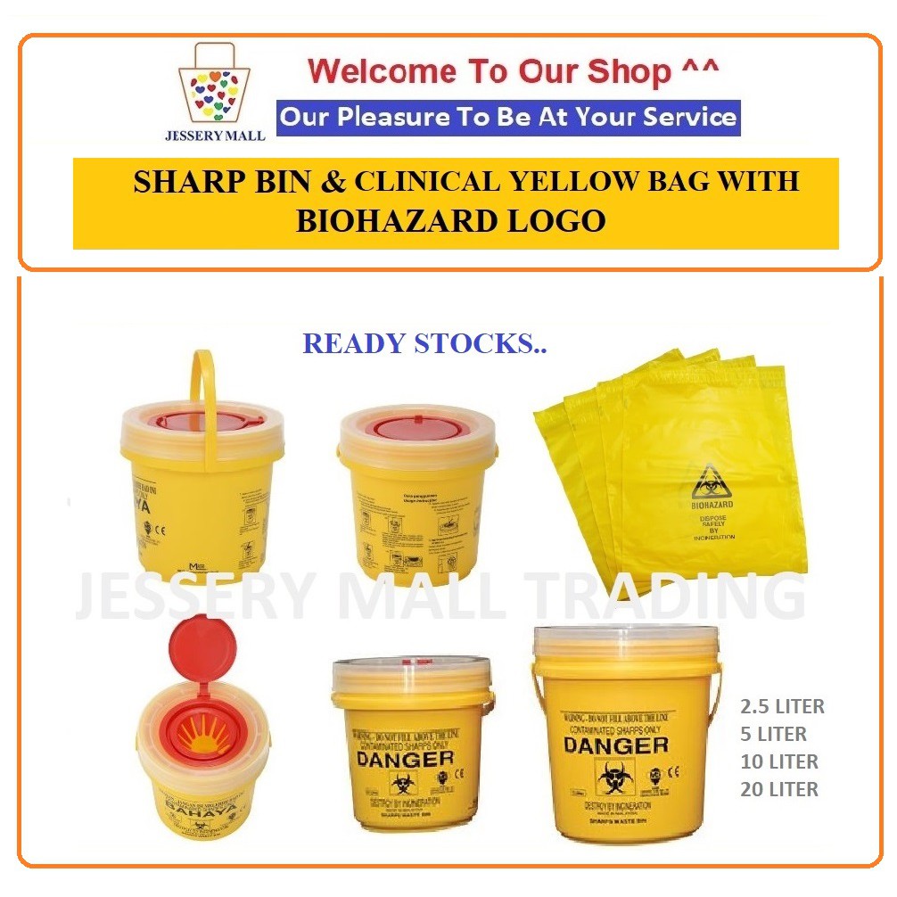 SHARP BIN 2.5 L, 5L, 10L 20L( CLINICAL YELLOW BAG 5 SIZES ) READY STOCK