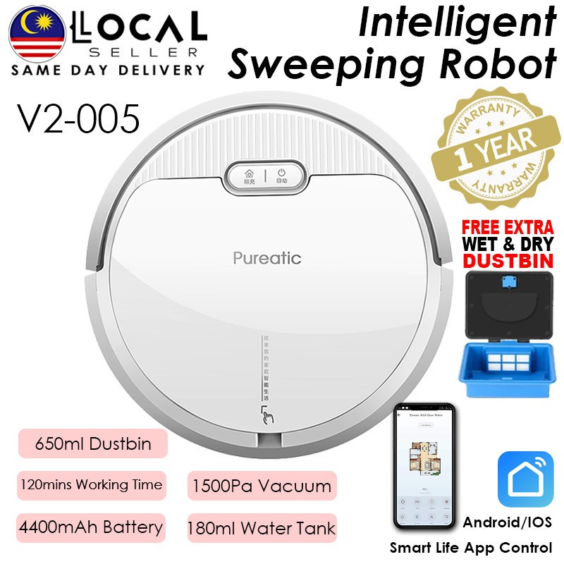 Pureatic allinone robot vacuum cleaner wireless smart sweeping robot household automatic