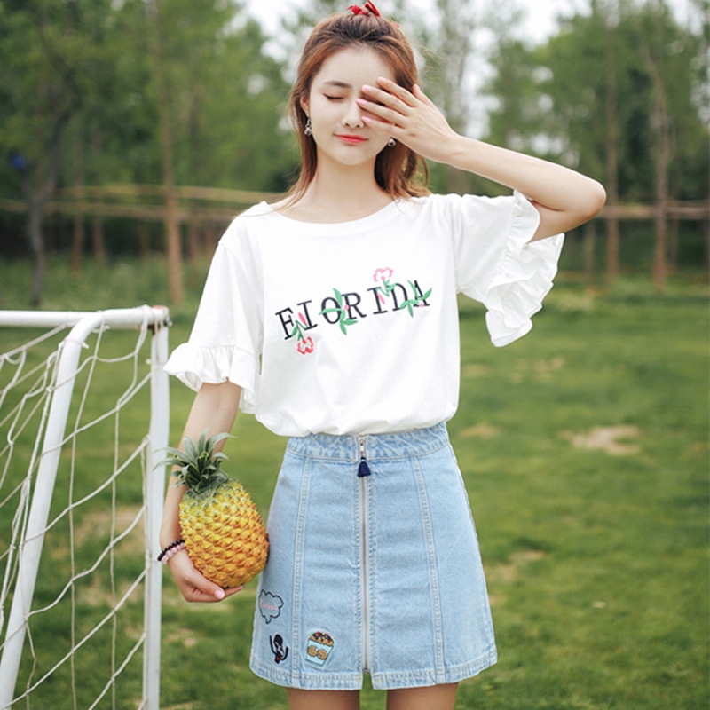 Korean Baju  Blouse  Murah for Women Student Letter Printing 