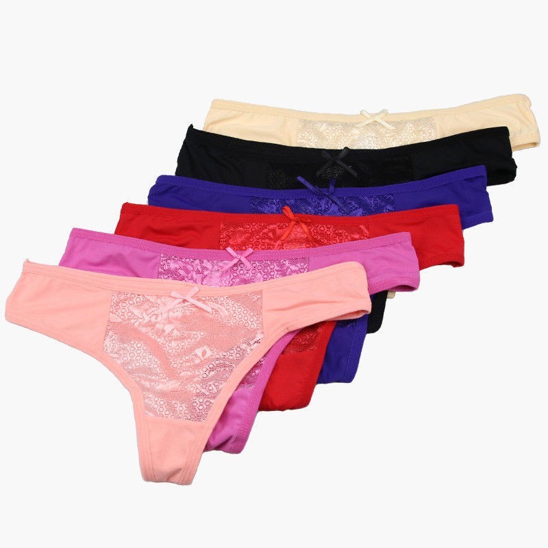 4pcs Cute Women G Strings Lace Sexy Thongs Soft Cotton Comfortable