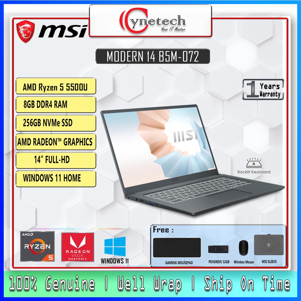 MSI Modern 14 B5M 072 R5 5500U 8GB 256GB MSI MODERN 14 B11MOU 869MY 