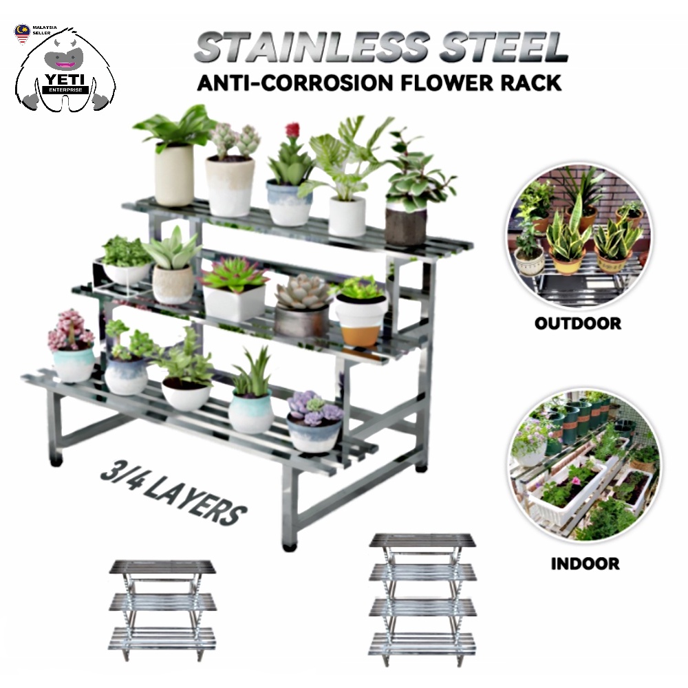 StainlessSteel FlowerRack MultiLevel GardeningRack Plants Racks Stand Rak Bunga Bertingkat