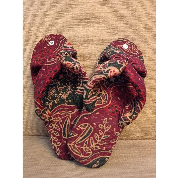 Typical Solo Batik Sandals, Handmade Ribbon Cross Model / Beautiful Artistic Souvenir