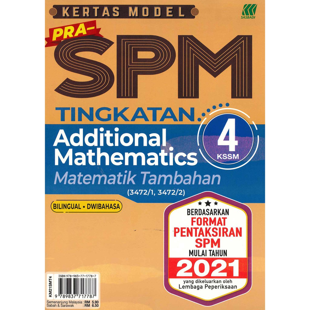 Ready Stock Sasbadi Kertas Model Pra Spm Additional Mathematics Matematik Tambahan Tingkatan 4 Kssm Shopee Malaysia