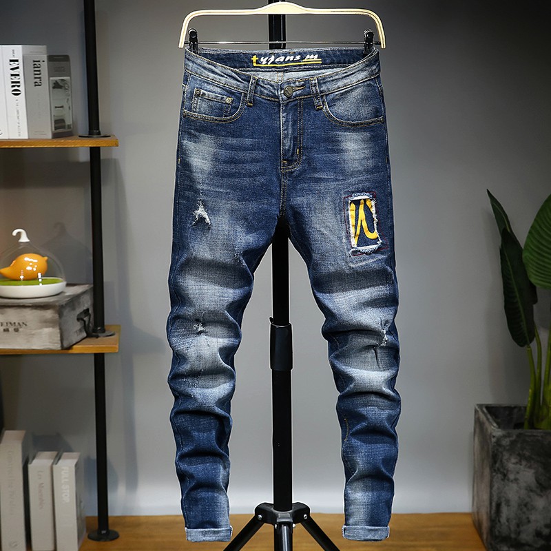 High stretch jeans men's tide brand autumn and winter new Korean ...