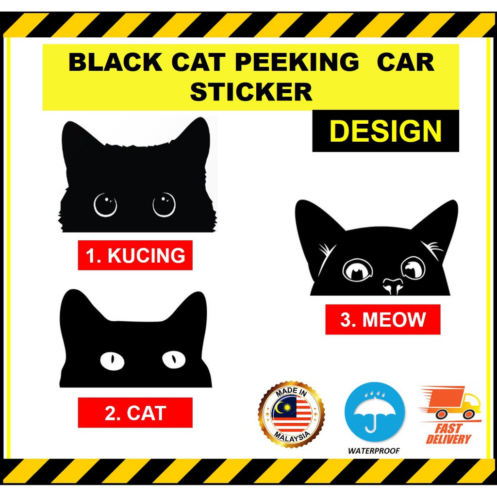 BLACK CAT PEEKING CAR STICKER. KUCING HITAM. WATERPROOF. GLOSSY 