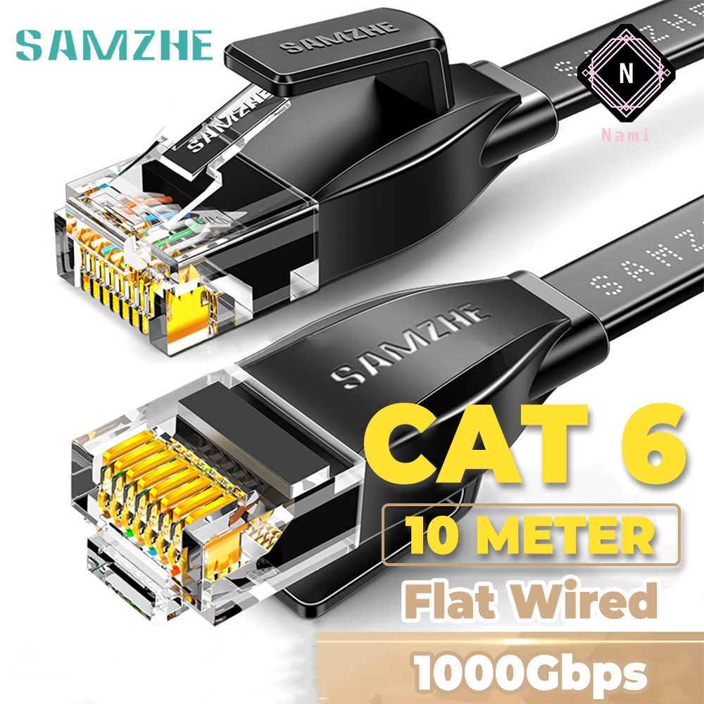 SAMZHE 5 - 10 Meter CAT6 Ethernet Cable RJ45 Lan Flat Network Patch Cable 1Gbps for Computer Router Laptop Network HBP6